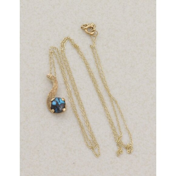 14k Yellow Gold Natural Turquoise Necklace 18 1/2" Chain Dainty Delicate - Picture 1 of 7